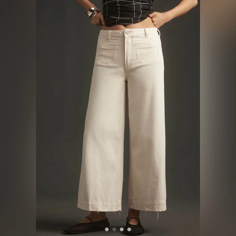 PAIGE Harper Ankle High-Rise Wide Leg Jean in Tonal Ecru - Picture 2 of 10